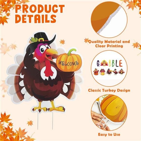 11 Pcs Thanksgiving Yard Signs Gobble Turkey Yard Signs with Stakes Fall - Picture 4 of 8